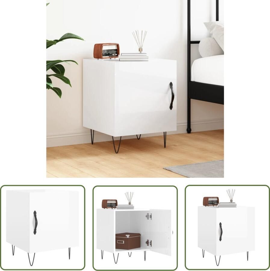 The Living Store Nachtkastje Moderne Charme Meubelen Afmetingen- 40 x 40 x 50 cm Hoogglans wit Nachtkastje Slaapkamerinrichting Modern Design Witte Meubel Houten Kast - Foto 4