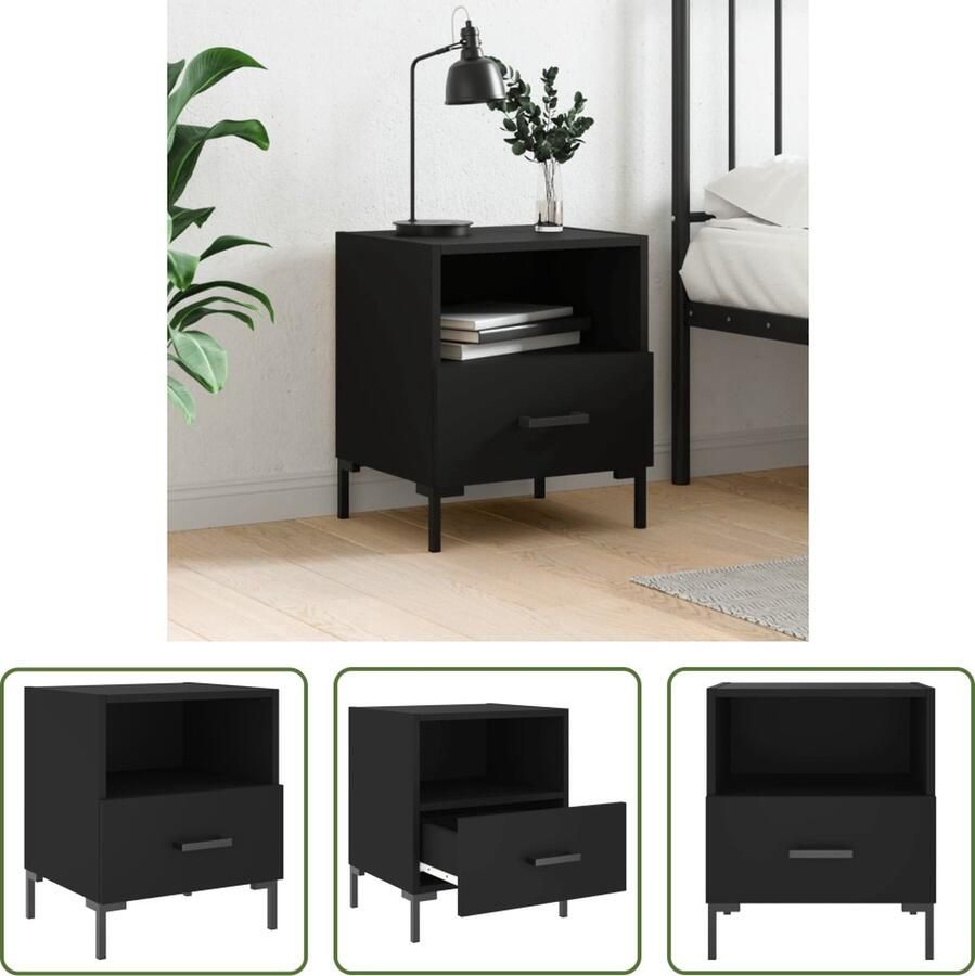 The Living Store Nachtkastje Moderne Charme Nachtkastje 40 x 35 x 47.5 cm Zwart - Foto 2
