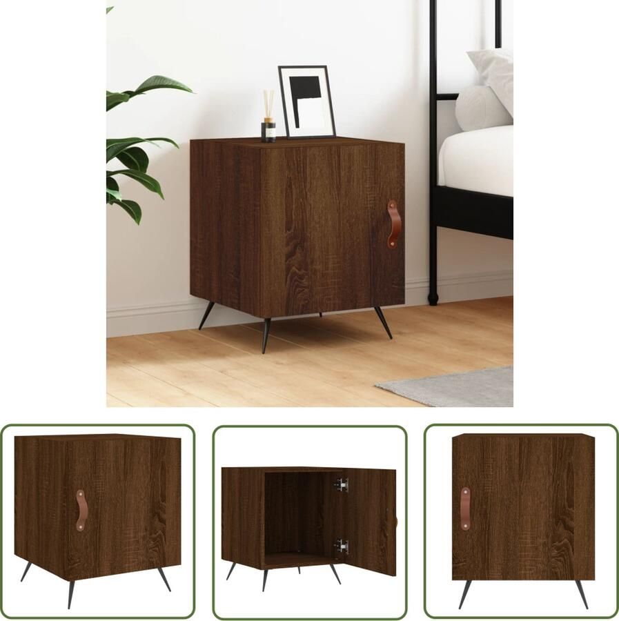 The Living Store Nachtkastje Moderne Charme Nachtkastje 40 x 40 x 50 cm Ken- Duurzaam materiaal veel opbergruimte displayfunctie metalen voeten praktische deur Kleur- Bruineiken - Foto 2