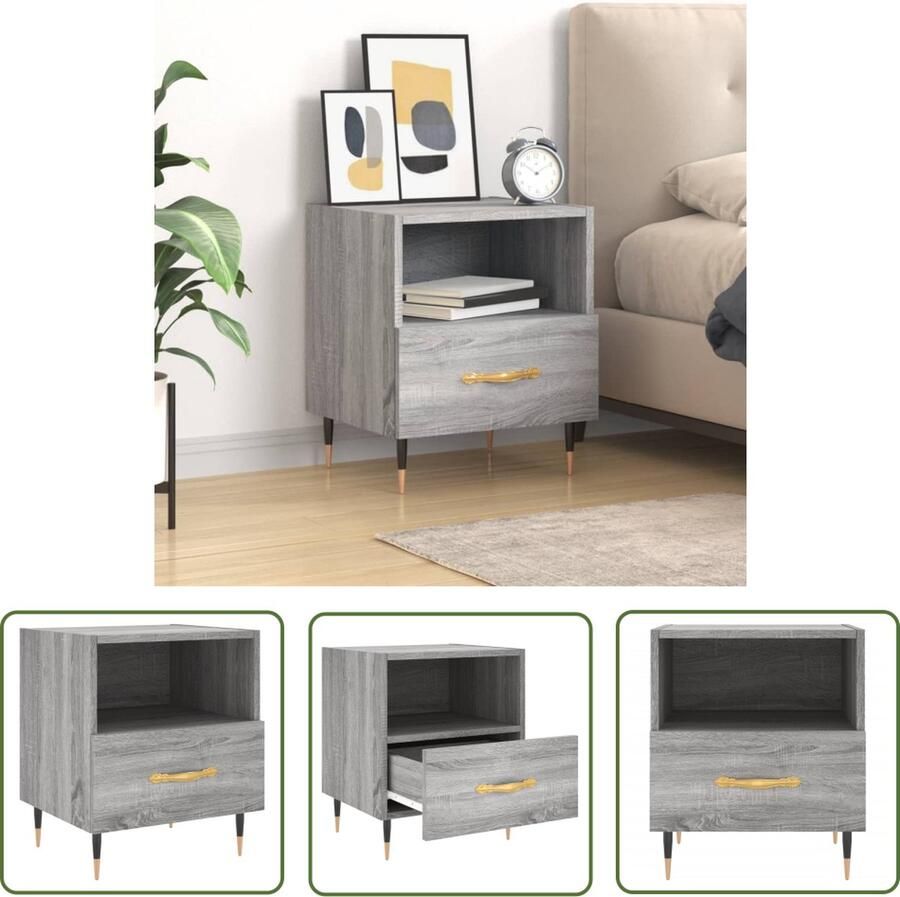 The Living Store Nachtkastje Moderne Charme Nachtkastjes 40 x 35 x 47.5 cm Grijs Sonoma Eiken - Foto 2