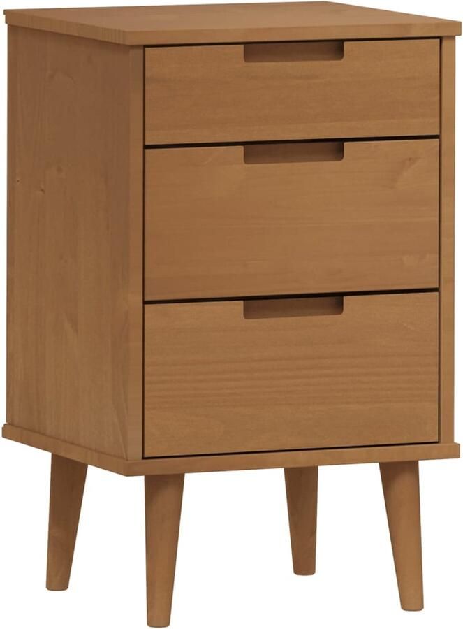 The Living Store Nachtkastje MOLDE 40x35x65 cm massief grenenhout bruin Nachtkastje Scandinavisch Design Houten Nachtkastje Grenenhout Bruine Kleur - Foto 2
