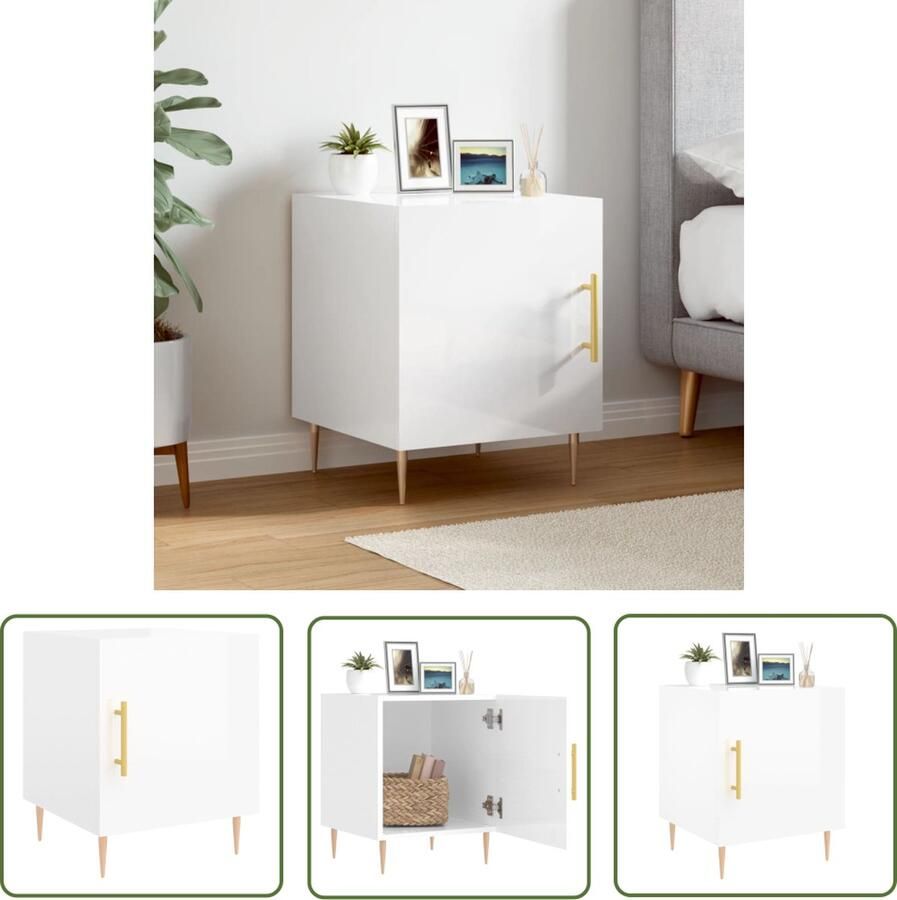 The Living Store Nachtkastje Onbekend Meubelen 40 x 40 x 50 cm Hoogglans wit - Foto 2