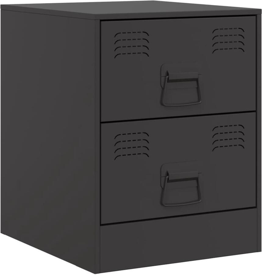 The Living Store Nachtkastje 34 5x39x44 cm staal zwart Nachtkastje Staal Nacht Kast Nachtkast Zwart Opbergkast Salontafel - Foto 3