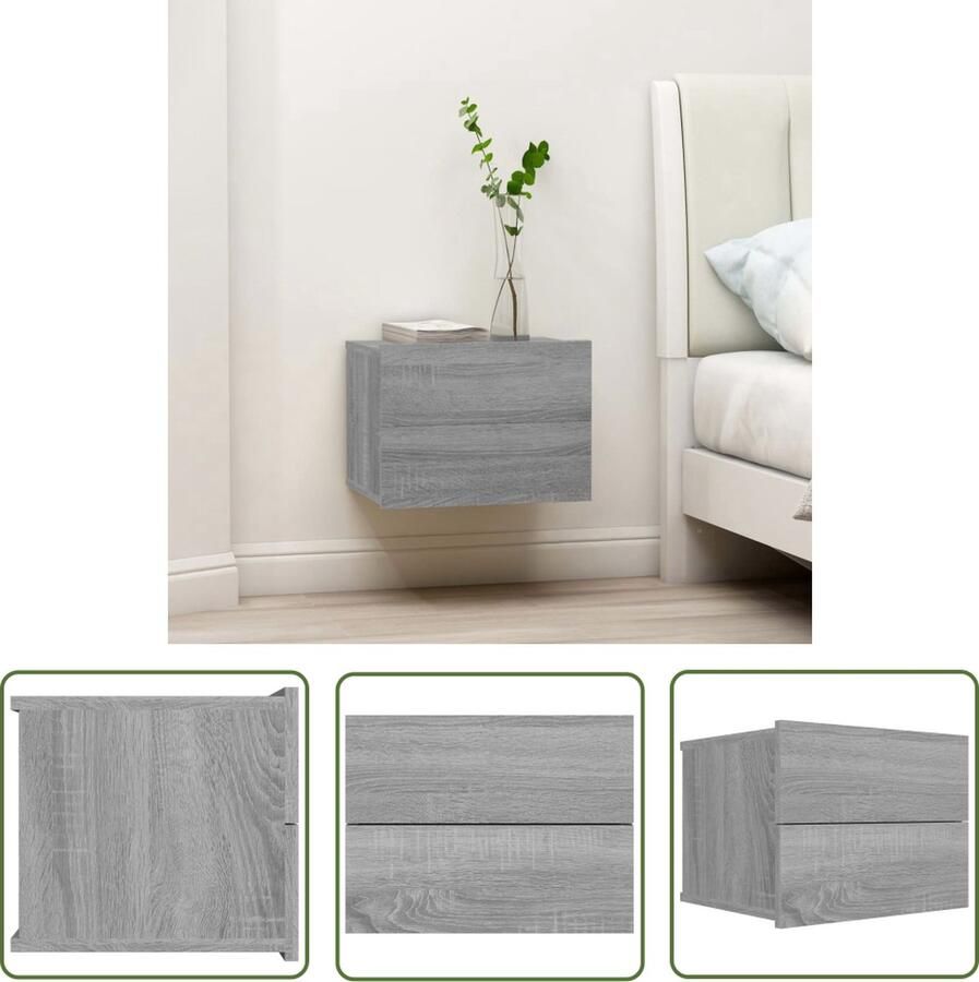 The Living Store Nachtkastje 40x30x30 cm bewerkt hout grijs sonoma eikenkleurig Nachtkastje Houten Nachtkastje Grijze Nachtkastje Compact Nachtkastje Wandmontage Nachtkastje - Foto 2