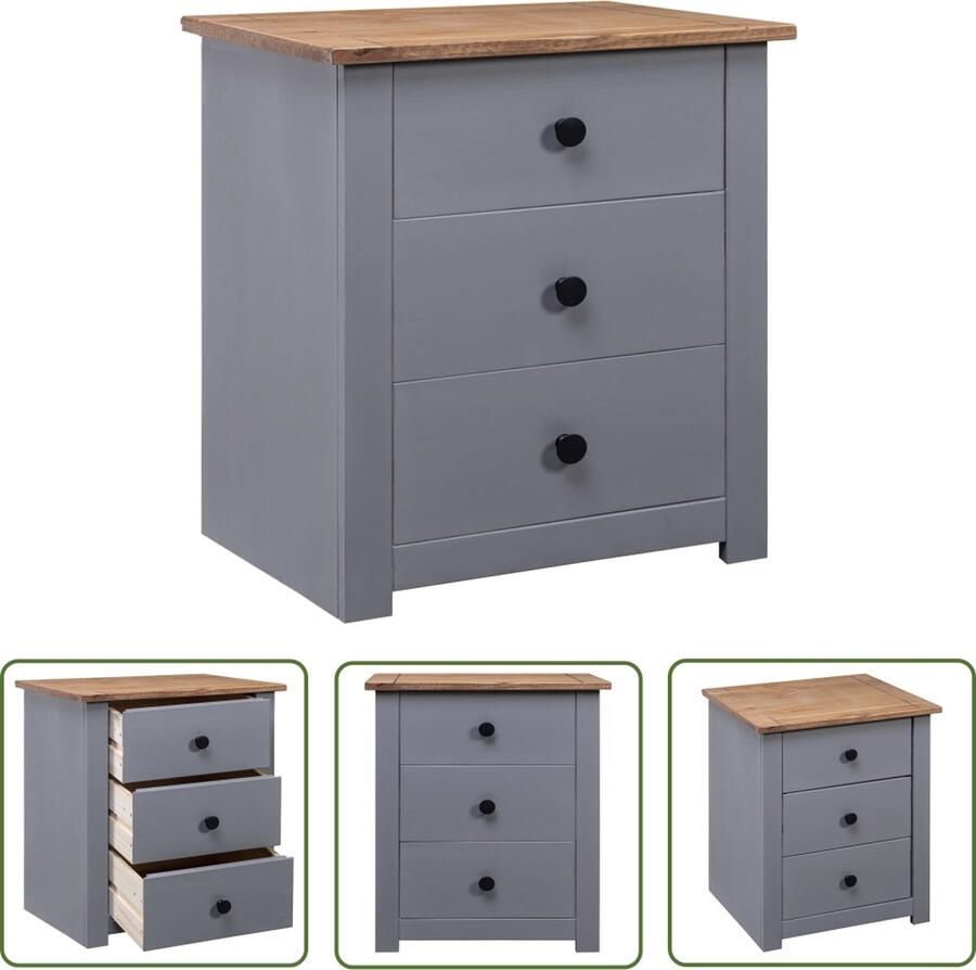 The Living Store Nachtkastje Houten met 3 lades 46 x 40 x 57 cm Grijs Naturel Nachtkastje Houten Nachtkastje Grenshouthout Grijze Nachtkast Nachtlampje - Foto 2