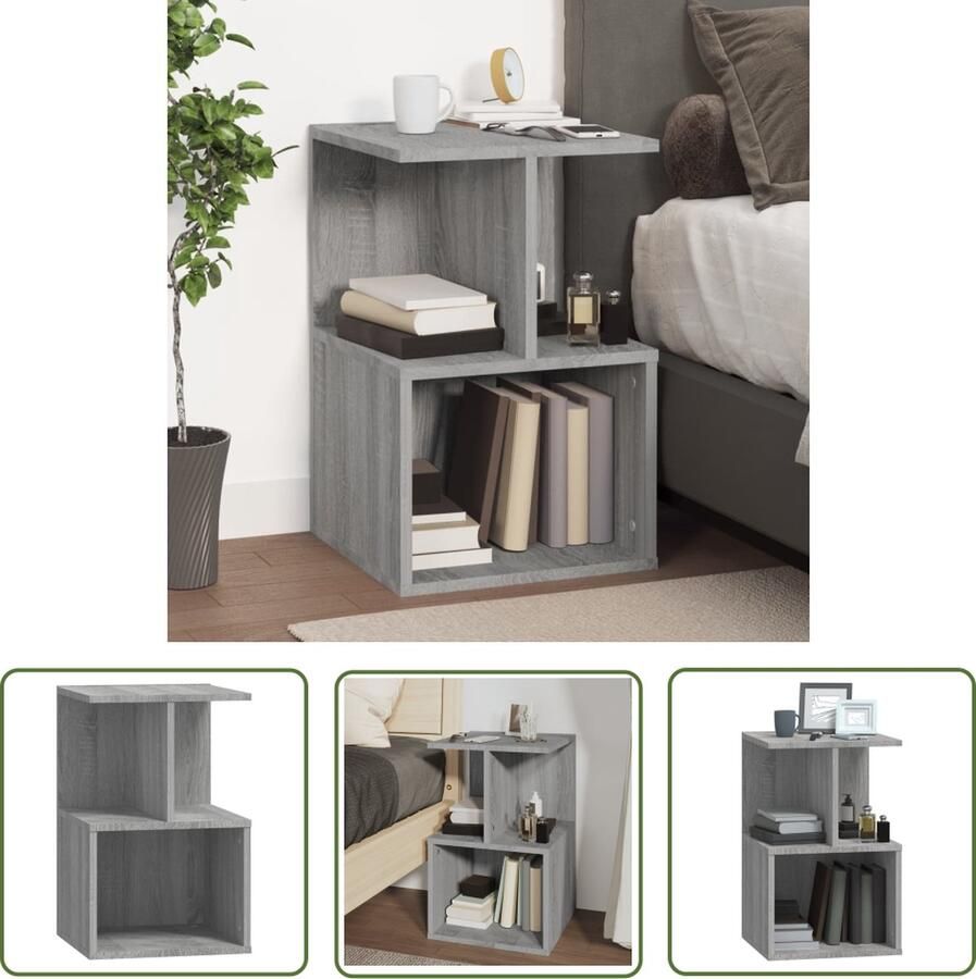 The Living Store Nachtkastje Praktisch Bijzetkastje Afmetingen- 35 x 35 x 55 cm Kleur- Grijs sonoma eiken Nachtkaste Nachtaand Bijzettafel Slaapkamersmeubilair Houten Nachttafel - Foto 2