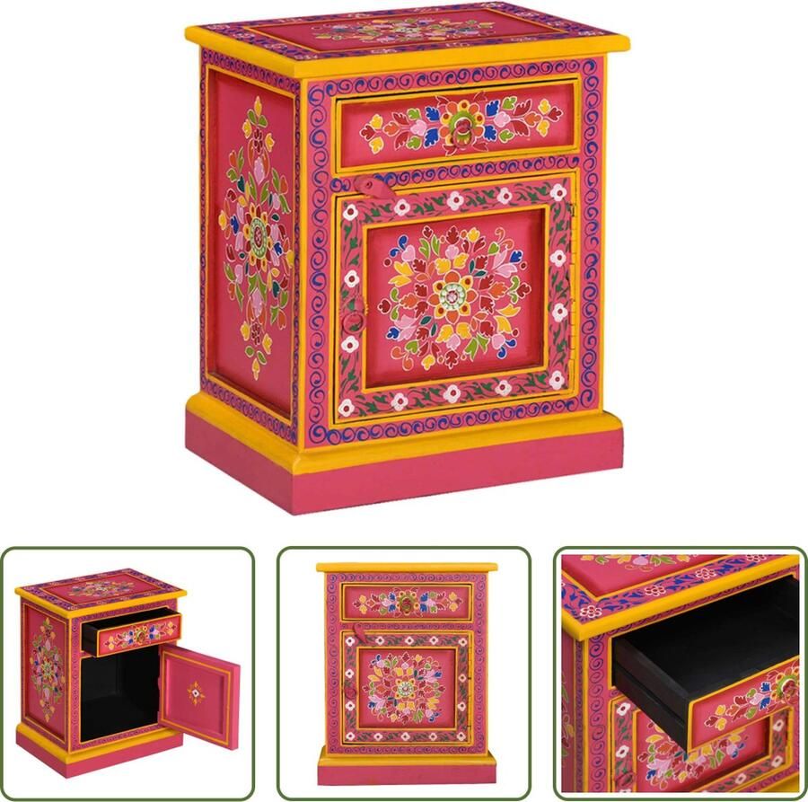 The Living Store Nachtkastje Retrostijl 40 x 30 x 50 cm Meerkleurig hout Handgemaakt - Foto 3