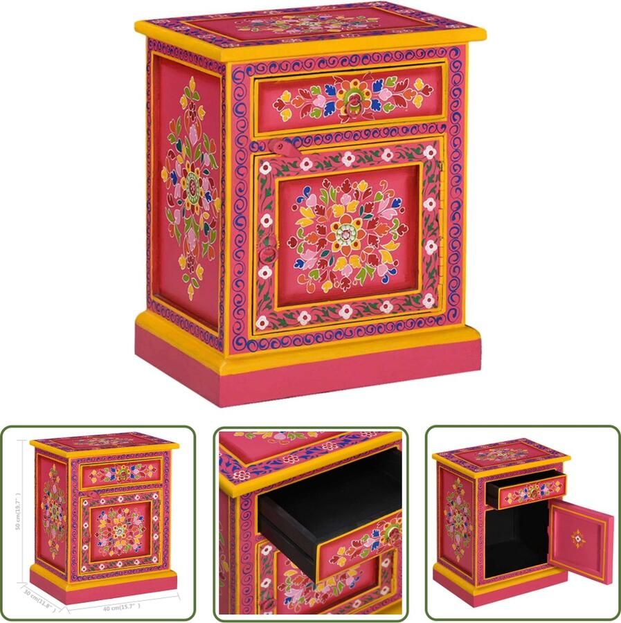 The Living Store Nachtkastje Retrostijl 40 x 30 x 50 cm Meerkleurig hout Handgemaakt - Foto 2