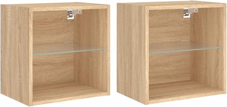 The Living Store Nachtkastjes met LED's 2 st wandgemonteerd sonoma eikenkleurig Nachtkastje Led Lamp Bedroom Furniture Slaapkamerdecoratie Sonoma Eiken - Foto 4