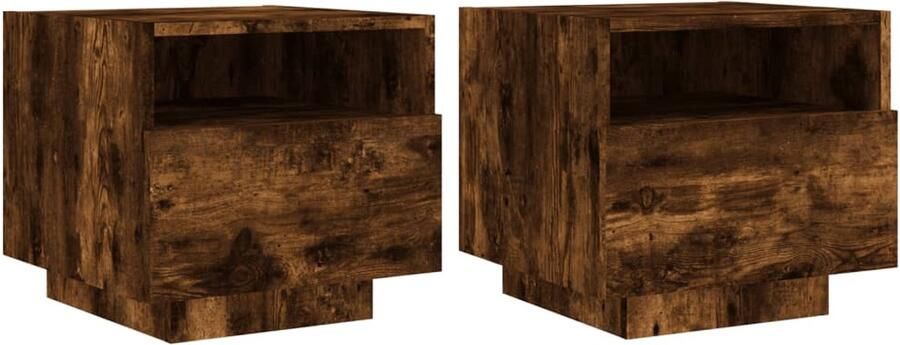The Living Store Nachtkastjes met LED-verlichting 2 st 40x39x37 cm gerookt eiken Nachtkastje Nachtkastjes Nachtkastje Met LED Nachtkastje Met LED-verlichting - Foto 2