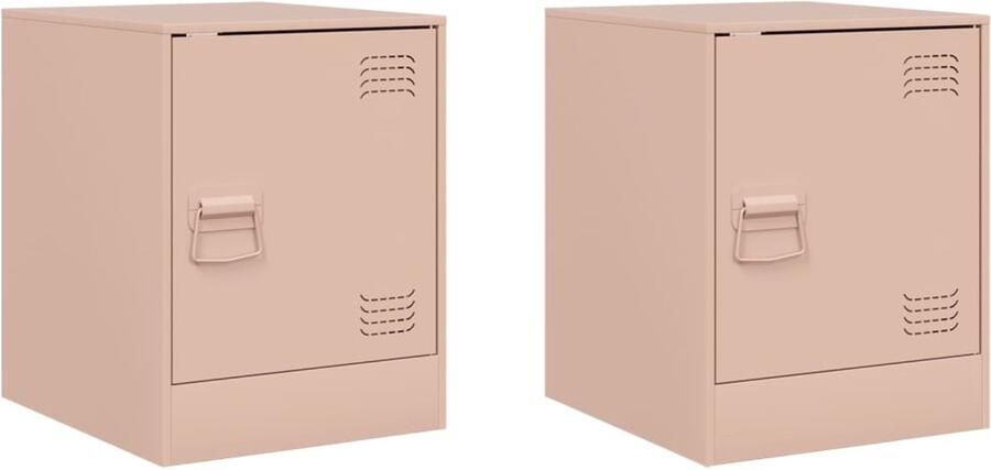 The Living Store Nachtkastjes 2 st 34 5x39x44 cm staal roze Nachtkastje Rozenkleurig Staalkast Nachttafel Slaapkamersdecoratie - Foto 2