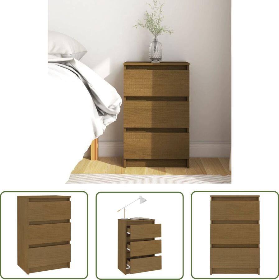 The Living Store Nachtkastje Rustieke Charme Hout 40x29.5x64 cm (LxBxH) 3 lades Honingbruin - Foto 2