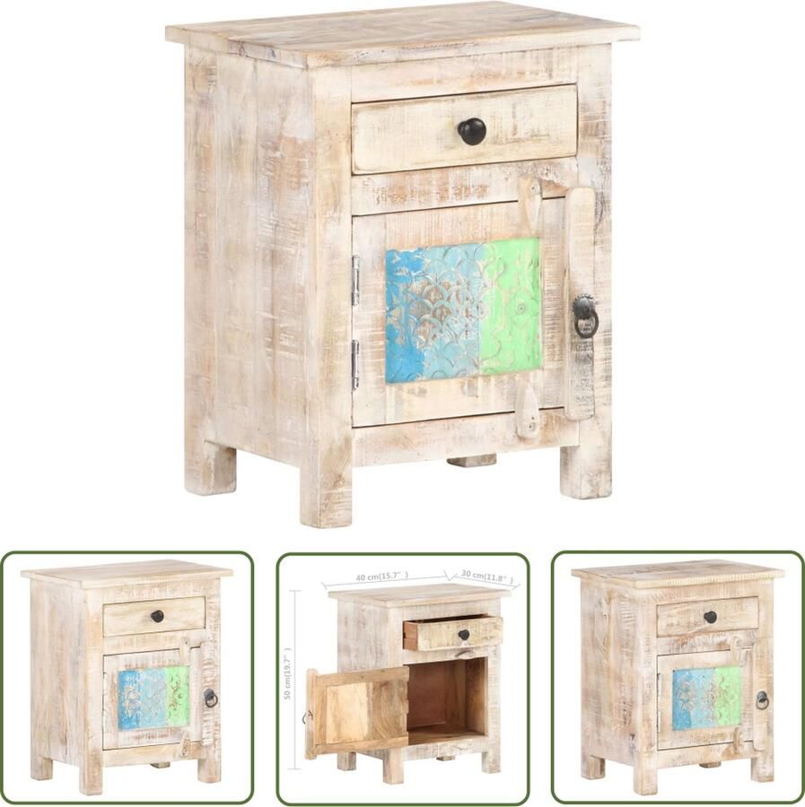 The Living Store Nachtkastje Ruw acaciahout 40 x 30 x 50 cm Met gesneden bloemontwerp deur Nachtkastje Kastje Acacia Bruine Kleur Slaapkamermeubel - Foto 2