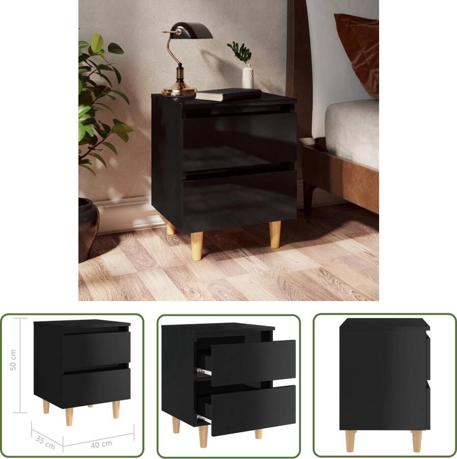 The Living Store Nachtkastje Scandinavische Stijl 40 x 35 x 50 cm Hoogglans Zwart - Foto 2