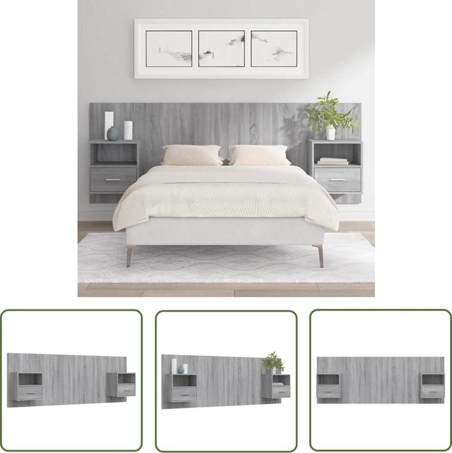 The Living Store Nachtkastje Set Hoofdbord Grijs Sonoma Eiken Bewerkt Hout 48.5x32.5x80cm 120x1.5x80cm