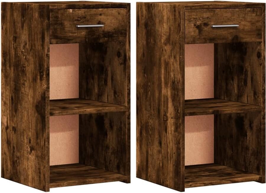 The Living Store Nachtkastjes 2 st 35x34x65 cm bewerkt hout gerookt eikenkleurig Nachtkastje Nachtkasten Bedroom Furniture Houten Meubilair Bruine Meubels - Foto 4