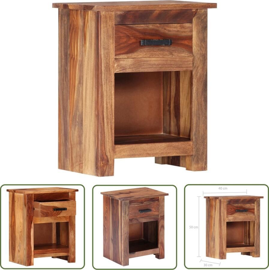 The Living Store Nachtkastje Sheeshamhout 40x30x50 cm 1 lade en 1 schap