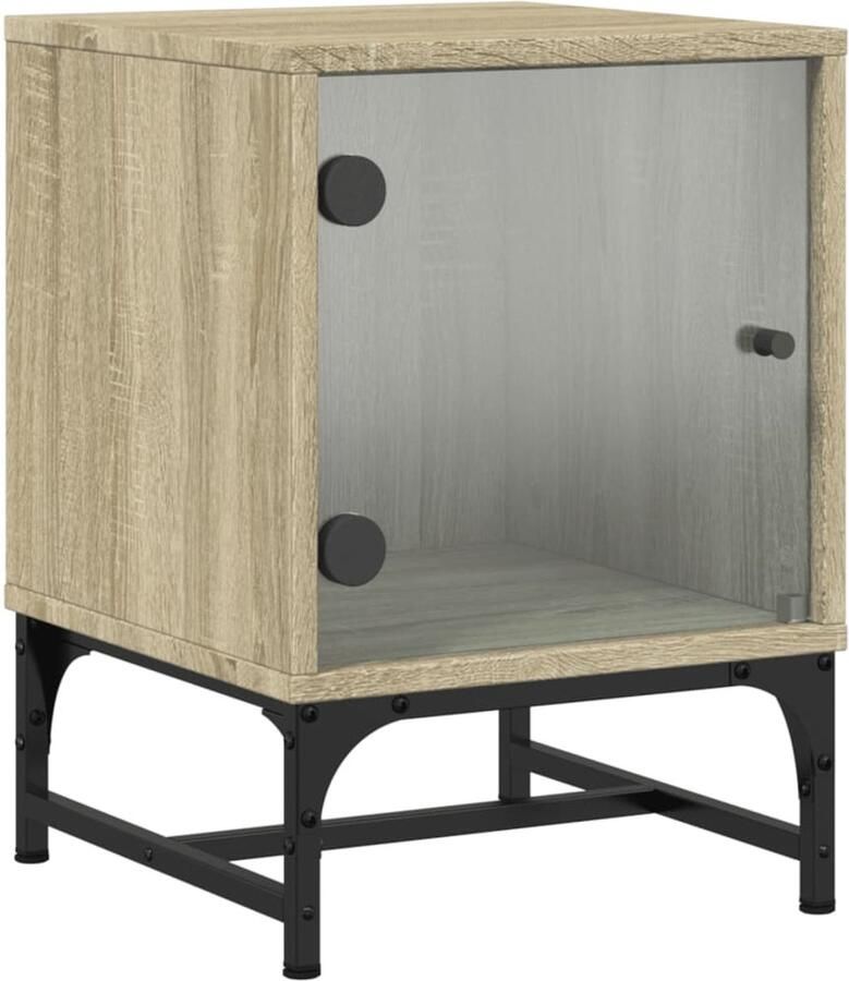 The Living Store Nachtkastje met glazen deur 35x37x50 cm sonoma eikenkleurig Nachtkastje Nachtkastjes Salontafel Bijzettafel Houten Meubel - Foto 2
