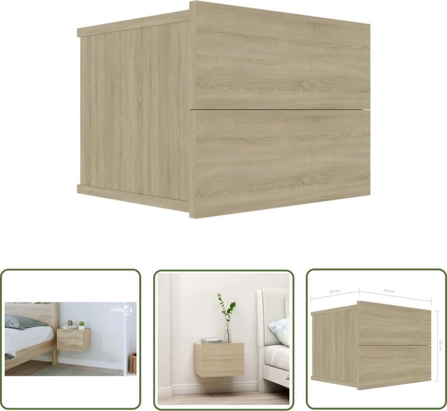 The Living Store Nachtkastje 40x30x30 cm bewerkt hout sonoma eikenkleurig Nachtkastje Nachtlampje Meubilair Kamerinrichting Slaapkamers - Foto 2