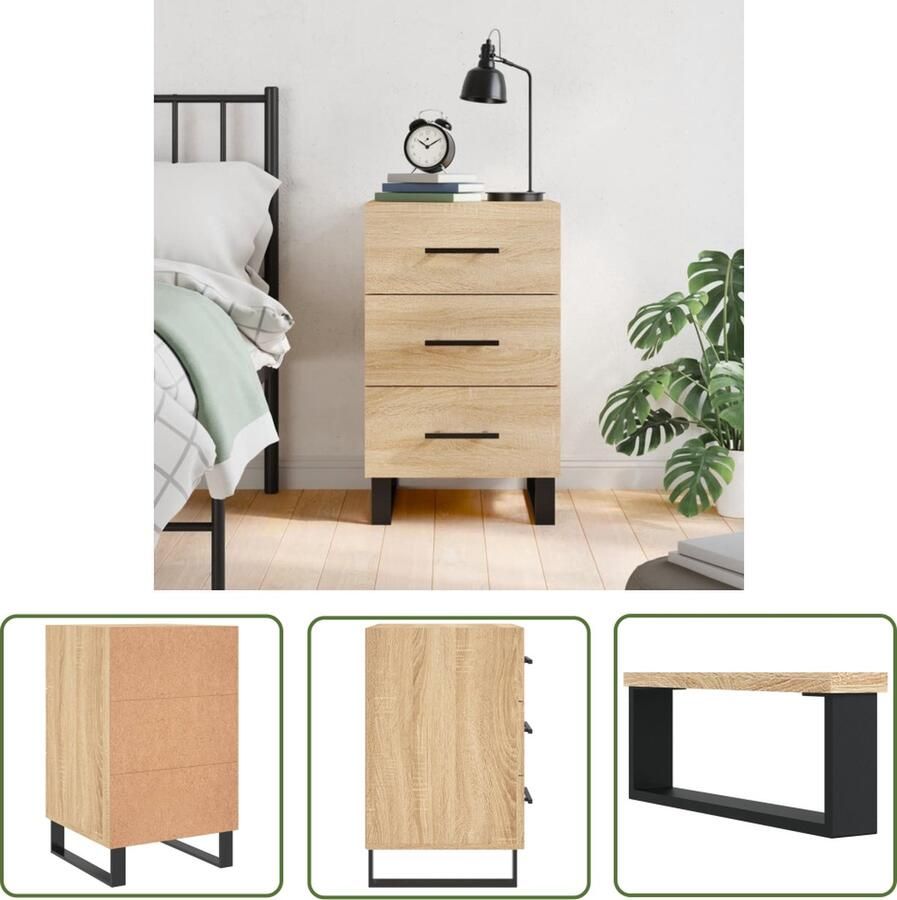 The Living Store Nachtkastje Sonoma Eiken 40x40x66 cm Duurzaam bewerkt hout Veel opbergruimte Displayfunctie Metalen voeten - Foto 5