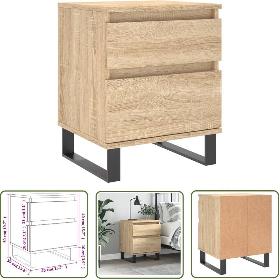 VidaXL Kastje Nachtkastje 40x35x50 cm bewerkt hout sonoma eikenkleurig Slaapkamermeubel Houten Meubel Sonomaneuken - Foto 2