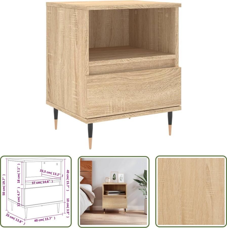 The Living Store Nachtkastje Sonoma Eiken Bewerkt Hout en Metaal 40 x 35 x 50 cm