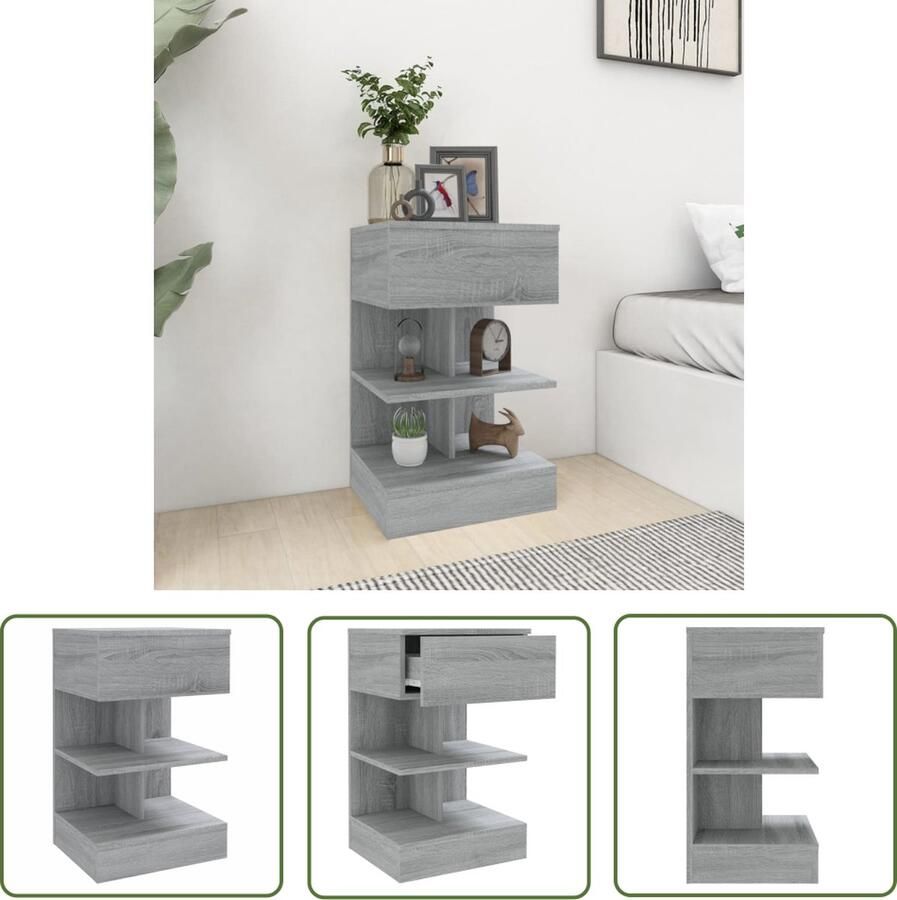 The Living Store Nachtkastje 40x35x65 cm bewerkt hout grijs sonoma eikenkleurig Nachtkastje Houten Meubilair Grijze Meubels Salonmeubels Slaapkamermeubels - Foto 2