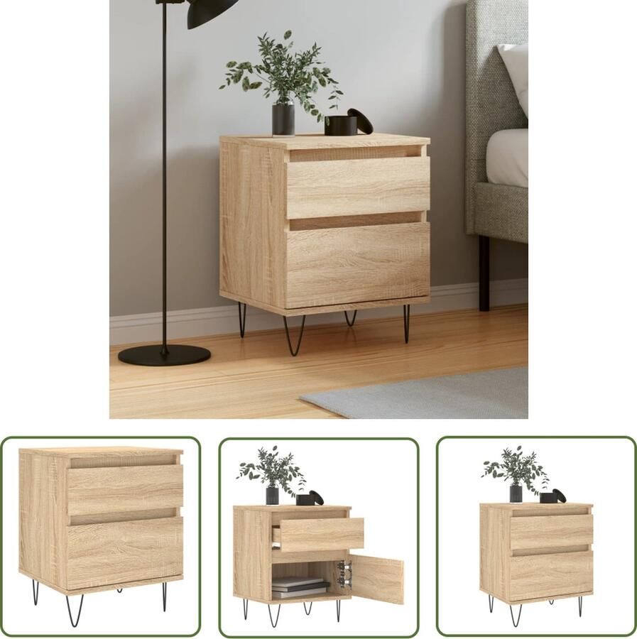 The Living Store Nachtkastje Sonoma Eiken Meubelen 40x35x50 cm Duurzaam bewerkt hout Nachtkastje Kastje Salontafel Houten Nachtlamp Woonaccessoires - Foto 2
