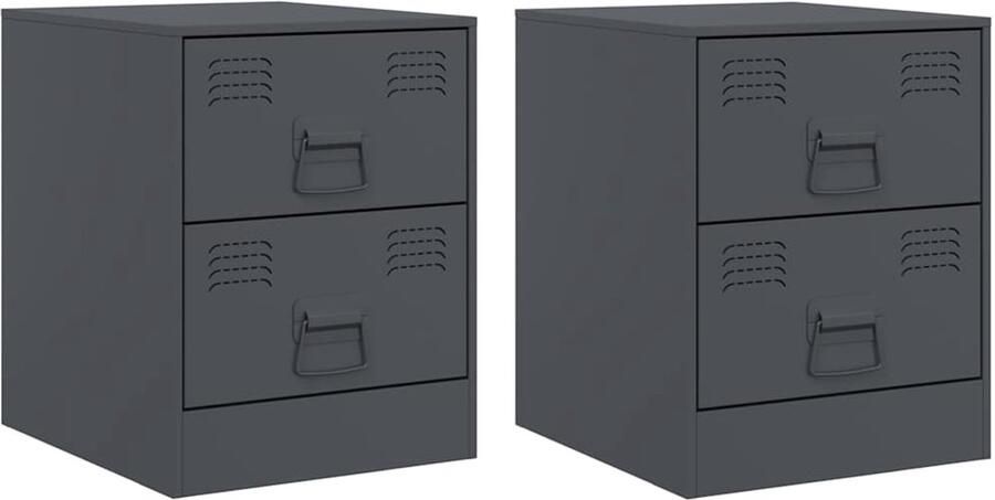 The Living Store Nachtkastjes 2 st 34 5x39x44 cm staal antracietkleurig Nachtkastje Staal Nachtkast Antraciet Kleur Salontafel Slaapkamer Decoratie - Foto 2