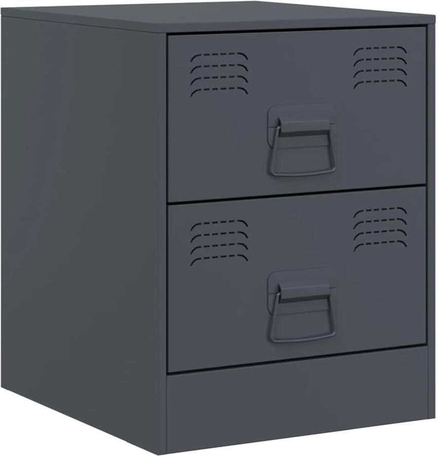 The Living Store Nachtkastje 34 5x39x44 cm staal antracietkleurig Nachtkastje Staal Nachtkast Antraciet Kleuren Salontafel Kamermeubel - Foto 2