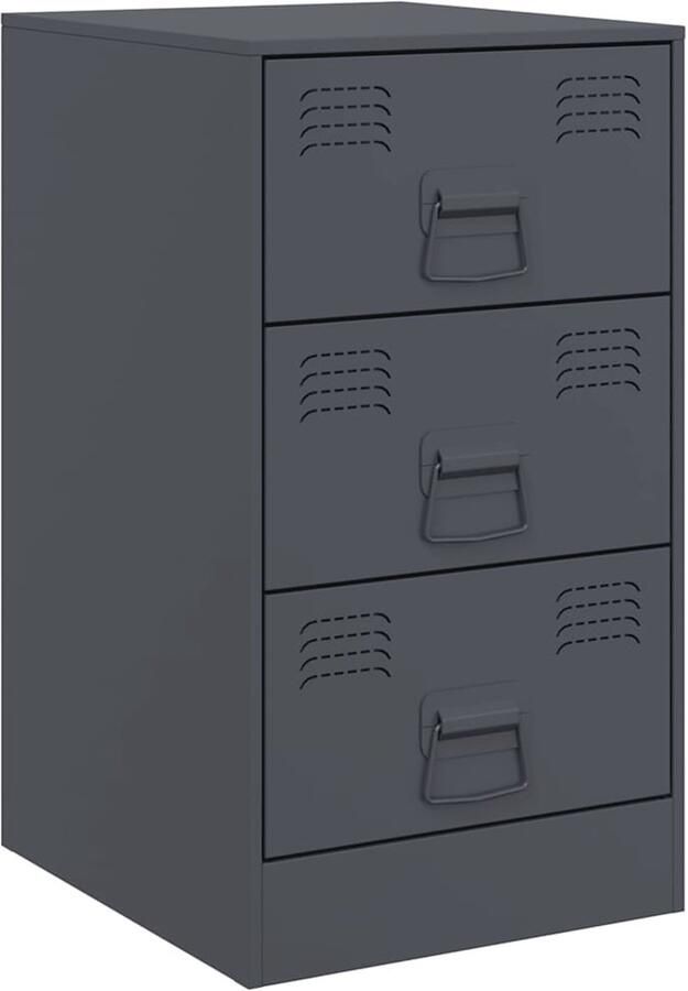 The Living Store Nachtkastje 34 5x39x62 cm staal antracietkleurig Nachtkastje Staal Antraciet Koudgewalst Staal Opbergkast - Foto 2