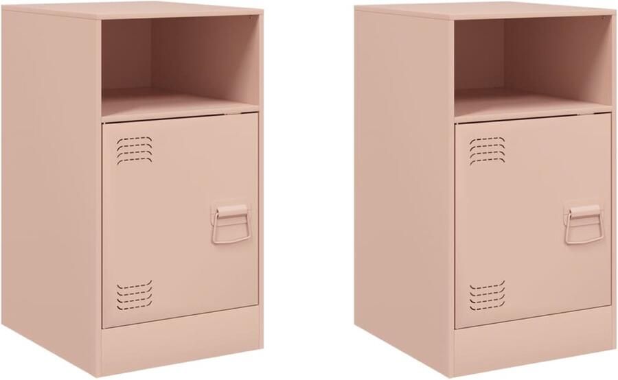 The Living Store Nachtkastje Staal 34.5 x 39 x 62 cm Roze Opbergruimte met metalen handvat montagematerialen niet inbegrepen - Foto 2