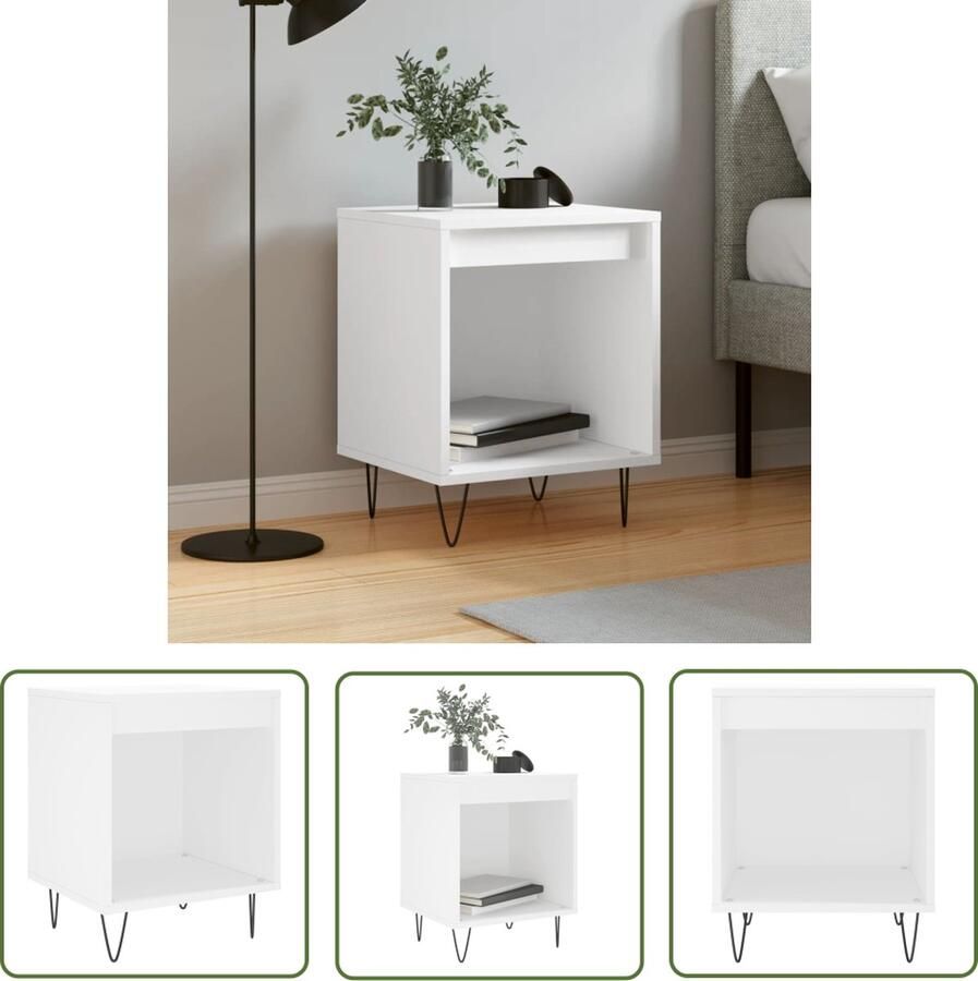 The Living Store Nachtkastje Strak Klassiek Bewerkt Hout 40x35x50 cm Wit Nachtkastje Kastje Houten Nachtlamptafel Slaapkamersdecoratie Vintagemeubilair - Foto 2