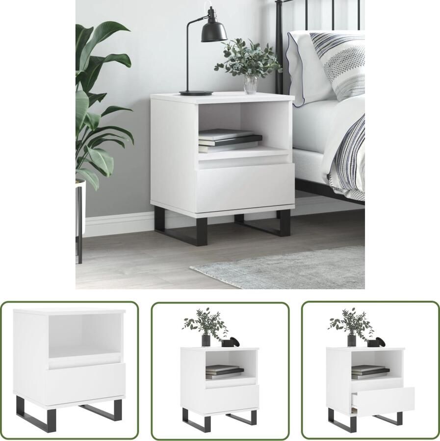 The Living Store Nachtkastje Strak klassiek design 40 x 35 x 50 cm Wit Met laden en vak Nachtkastje Kastje Slaapkamervloerlamp Houten Nachttafel Witte Nachtkast - Foto 4
