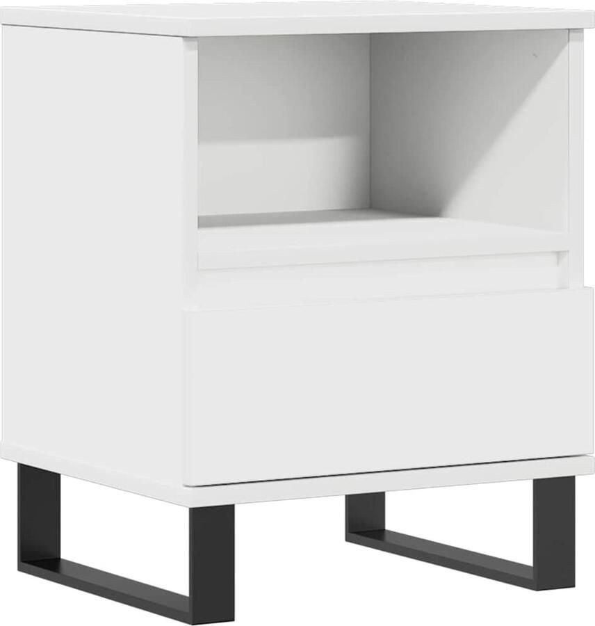 The Living Store Nachtkastje Strak klassiek design 40 x 35 x 50 cm Wit Met laden en vak Nachtkastje Kastje Slaapkamervloerlamp Houten Nachttafel Witte Nachtkast - Foto 3