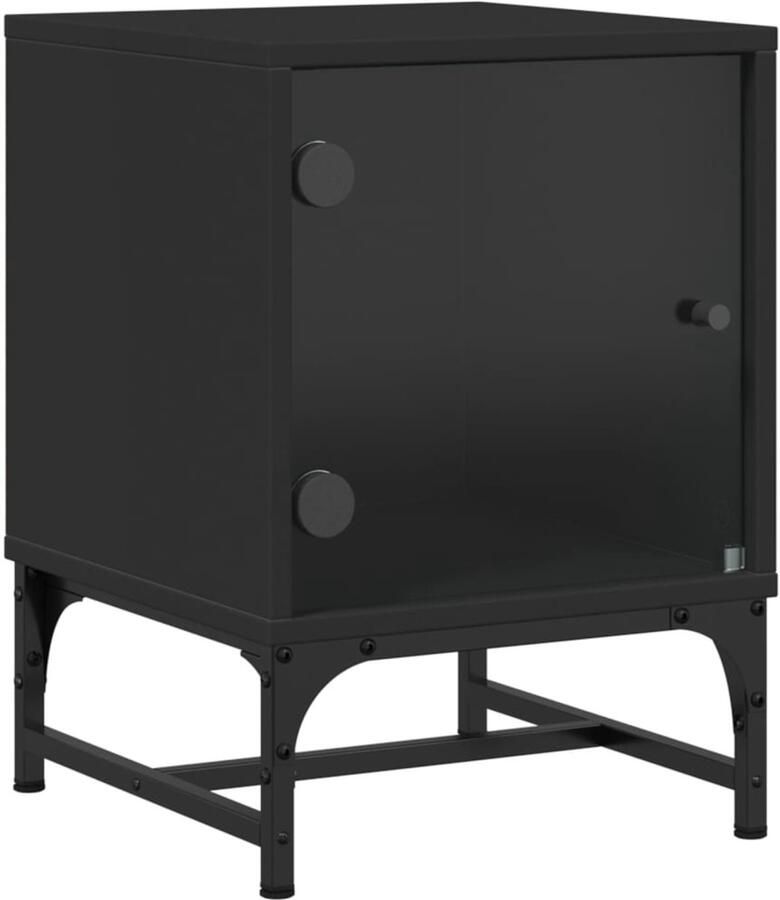 The Living Store Nachtkastje met glazen deur 35x37x50 cm zwart Nachtkastje Bijzettafel Slaapkamermeubilair Houten Kast Zwart Meubilair - Foto 2