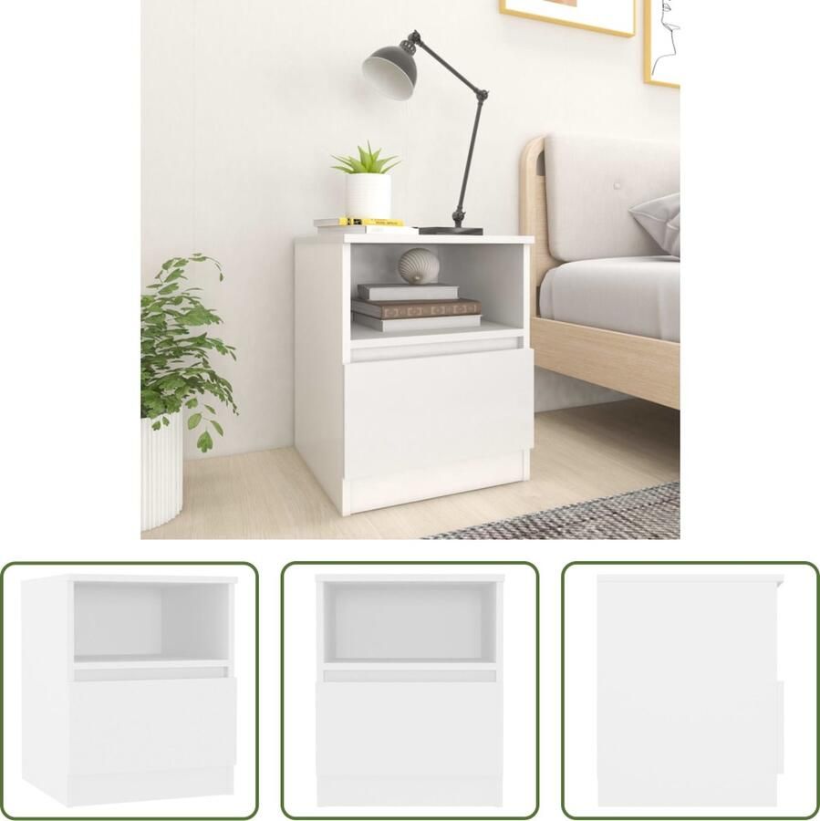 The Living Store Nachtkastje Trendy en praktisch Met 1 lade en 1 schap Bewerkt hout Wit Afmetingen- 40 x 40 x 50 cm Montage vereist Nachtkastje Nachtkast Bedkast Houten Nachtkast Wit Nachtkastje - Foto 2
