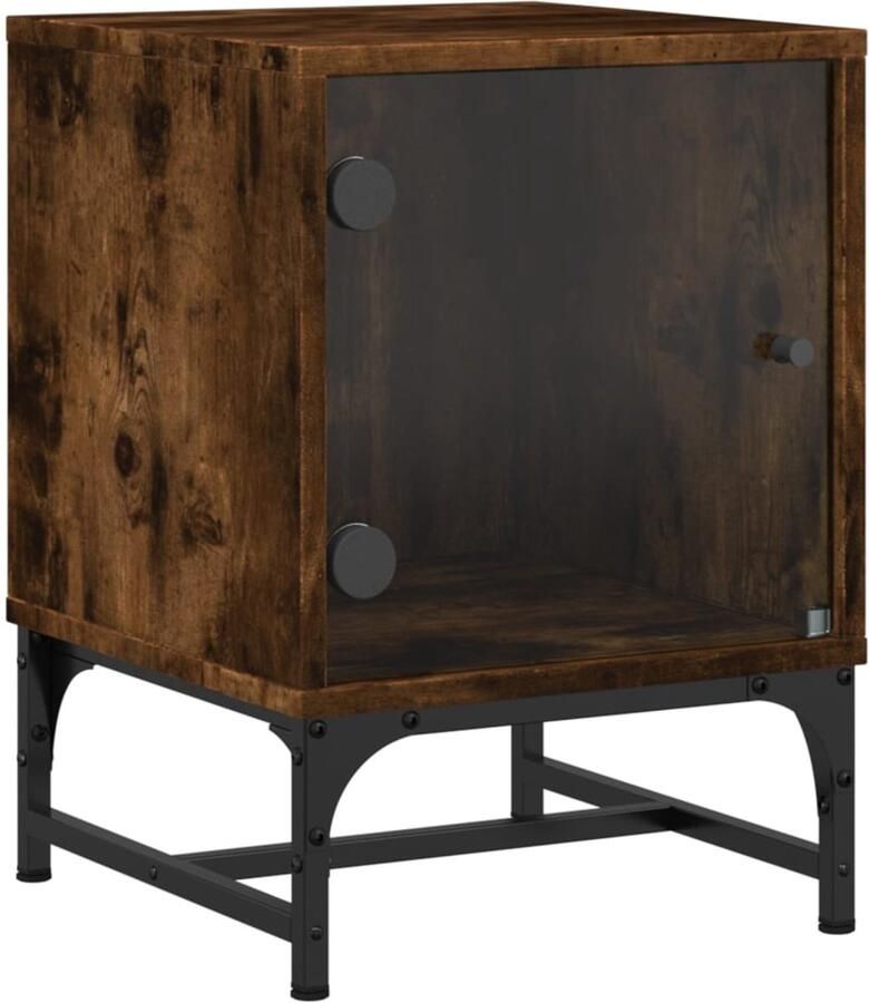 The Living Store Nachtkastje met glazen deur 35x37x50 cm gerookt eikenkleurig Nachtkastje Kastje Slaapkamermeubilair Houten Kast Vintage Kast - Foto 3