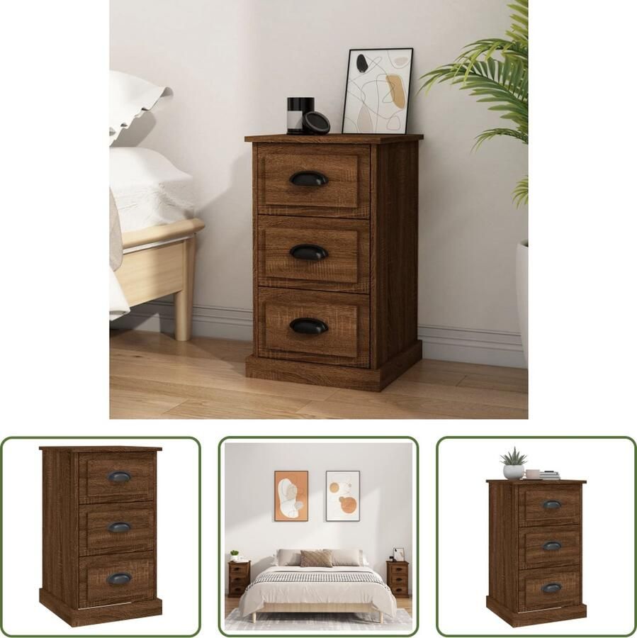 The Living Store Nachtkastje 39x39x67 cm bewerkt hout bruineikenkleurig Kast - Foto 2