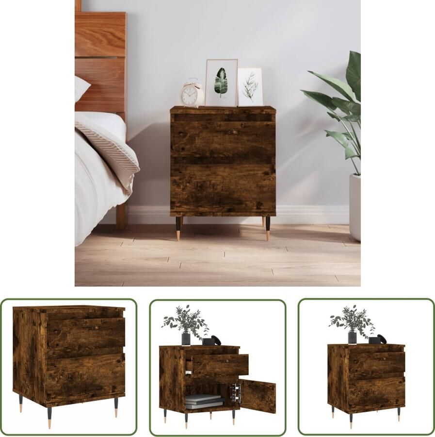The Living Store Nachtkastje trendy meubel Afmetingen- 40x35x50cm Kleur- gerookt eiken Materiaal- hout metaal Nachtkastje Kastje Slaapkamer Houten Kast Bruine Kast - Foto 2