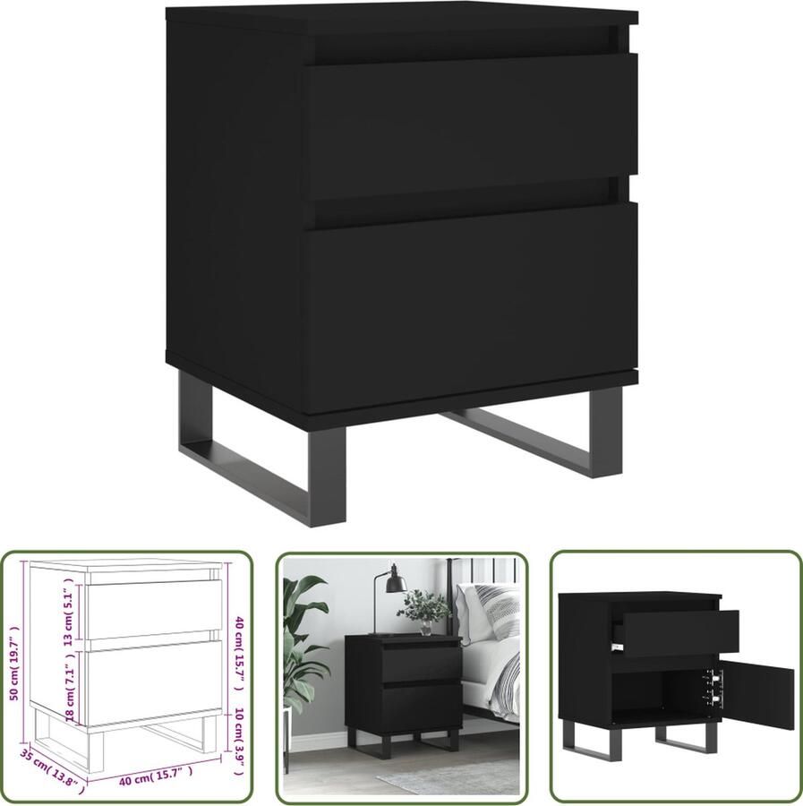 The Living Store Nachtkastje Trendy Meubelen 40x35x50cm Zwart Nachtkastje Kastje Slaapkamermeubel Houten Meubel Zwarte Meubel - Foto 2