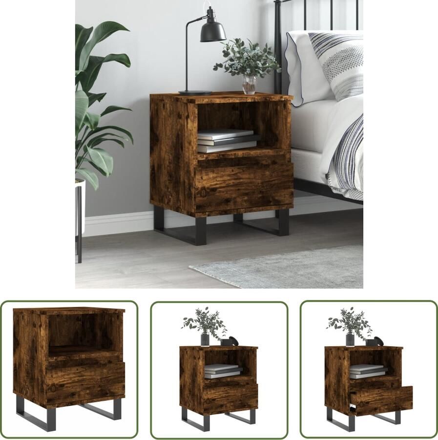 The Living Store Nachtkastje Trendy Meubelen Afmeting- 40 x 35 x 50 cm Kleur- Gerookt eiken Ken- Duurzaam Nachtkastje Kastje Slaapkamerdecoratie Houten Meubel Bruine Meubels - Foto 2