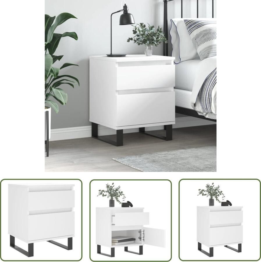 The Living Store Nachtkastje Trendy Meubelen Afmetingen- 40 x 35 x 50 cm Kleur- wit Nachtkastje Kastje Slaapkamermeubel Houten Meubel Witte Meubel - Foto 2