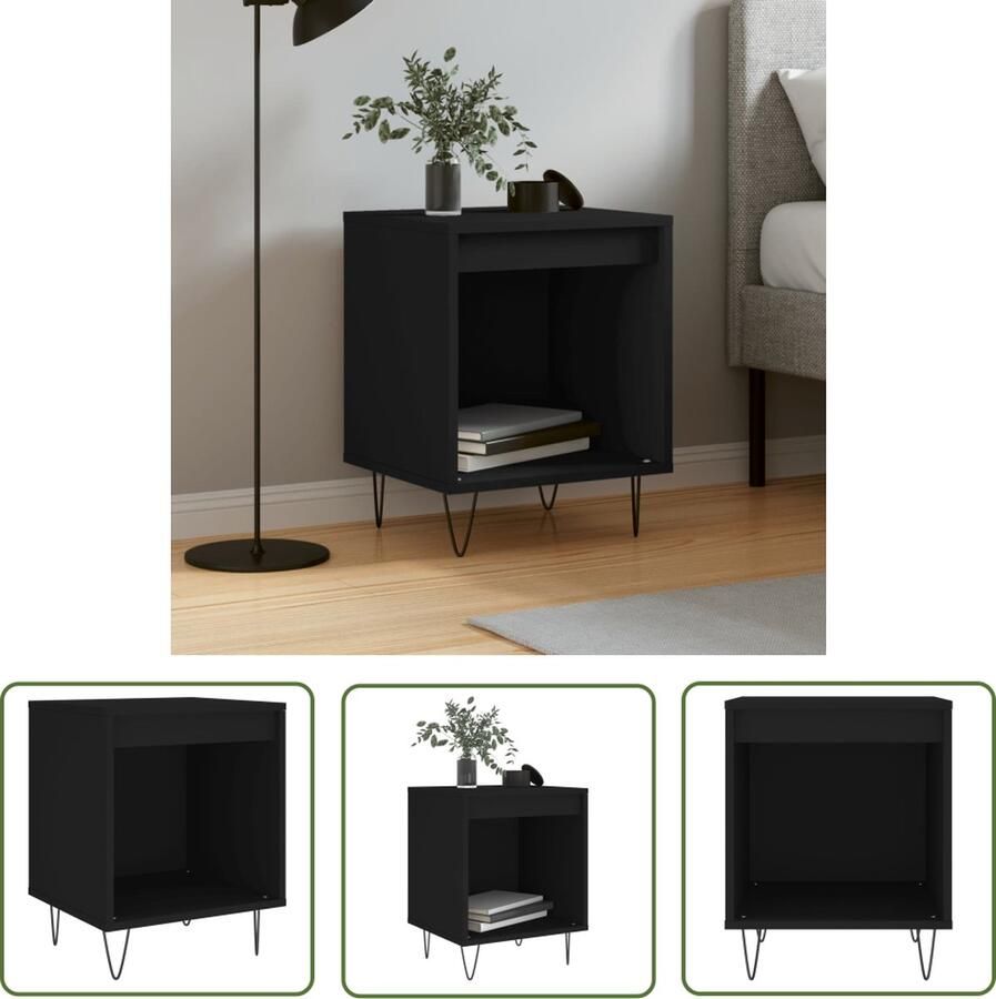 The Living Store Nachtkastje Trendy Meubelen Afmetingen- 40 x 35 x 50 cm Kleur- Zwart Nachtkastje Kastje Slaapkamervloerisdecoratie Houten Meubel Zwart Meubel - Foto 2