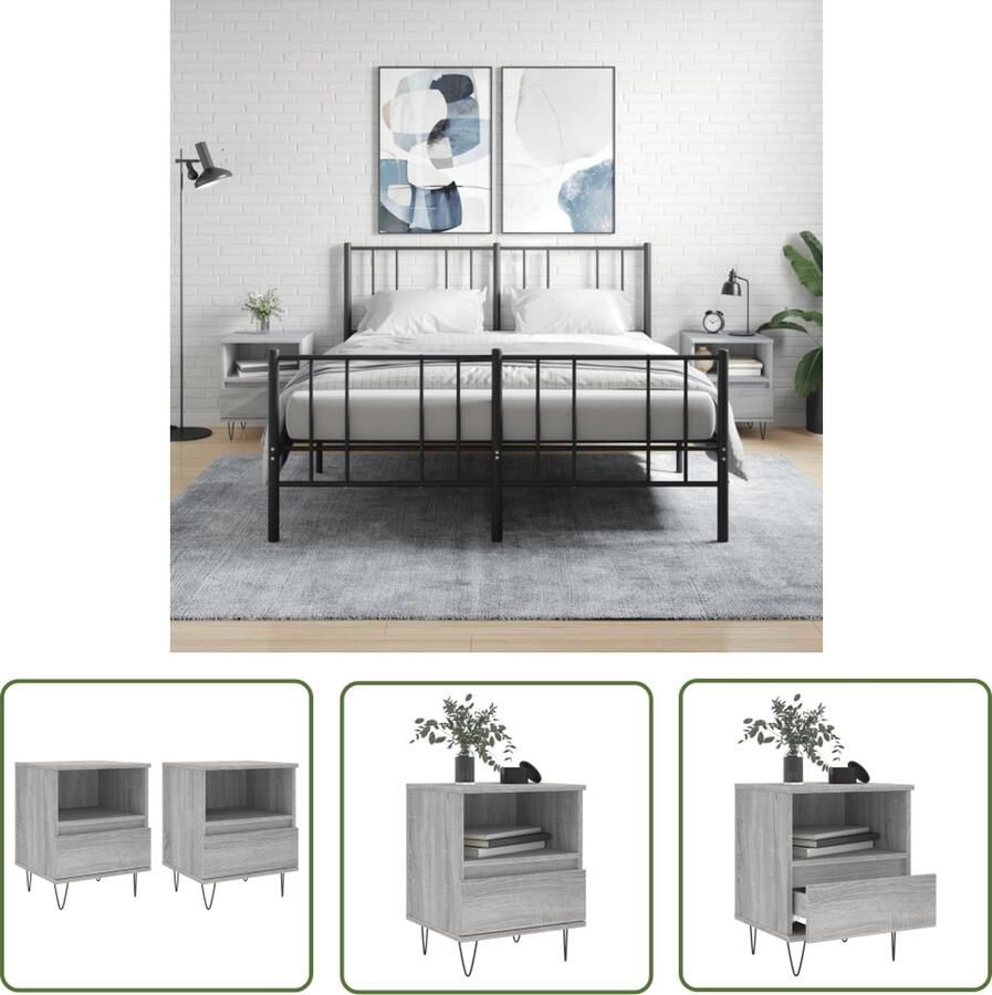 The Living Store Nachtkastje Trendy Nachtkastje 40 x 35 x 50 cm Ken- Grijs Sonoma Eiken Nachtkastje Kast Slaapkamerinrichting Houten Nachttafel Grijze Nachtkast - Foto 2