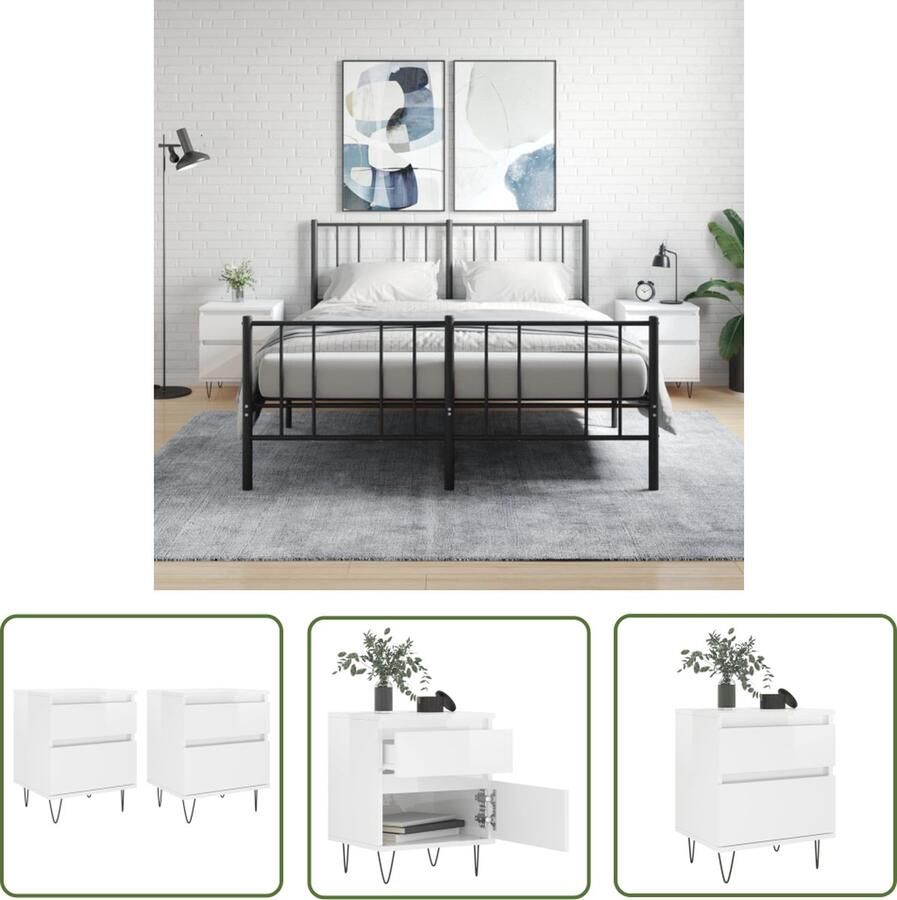 The Living Store Nachtkastje Trendy Nachtkastje Afmetingen- 40 x 35 x 50 cm Kleur- Hoogglans wit