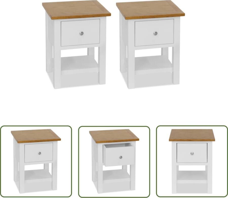 The Living Store Nachtkastje Tweekleurig Meubels Afmetingen- 36 x 30 x 47 cm Ken- Massief eikenhouten blad Kleur- Donkerhout en wit
