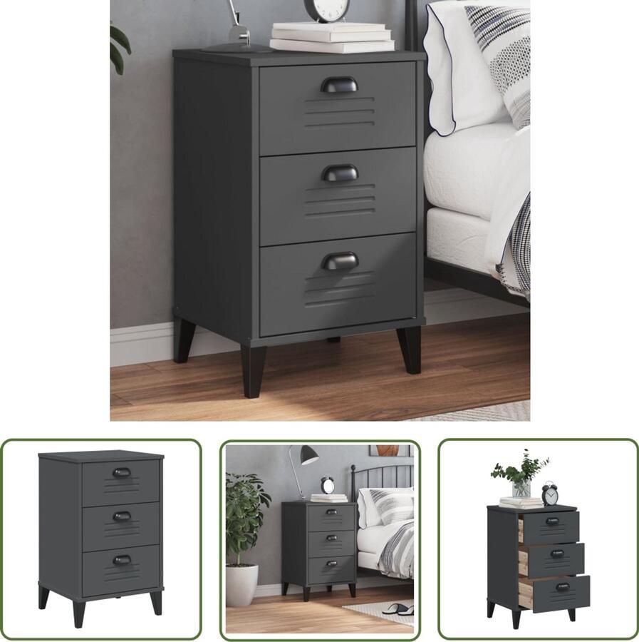 The Living Store Nachtkastje VIKEN bewerkt hout antracietgrijs Nachtkastje Industrieel Design Antraciet Grijs Houten Kast Opbergkast - Foto 2