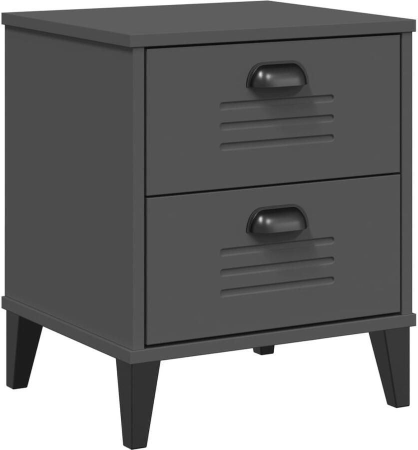 The Living Store Nachtkastje VIKEN bewerkt hout antracietgrijs Nachtkastje Kastje Woonaccessoires Slaapkamerinrichting Industriele Design - Foto 2