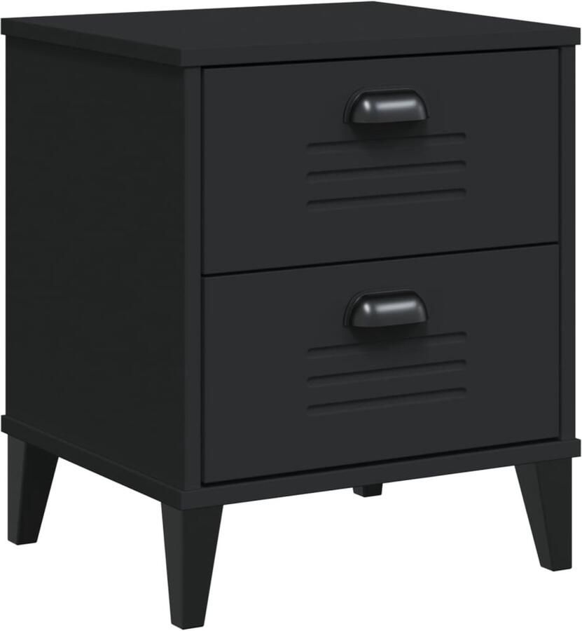 The Living Store Nachtkastje VIKEN bewerkt hout zwart Nachtkastje Industrieel Design Houten Kast Zwarte Kast Opbergkast - Foto 3